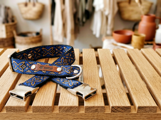 "Blue Lotus" Handcrafted, Dog Collar No.08m